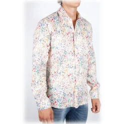 Poggianti 1985 - Linen Fantasy Shirt French Collar - Handmade in Italy - New Luxury Exclusive Collection - Avvenice