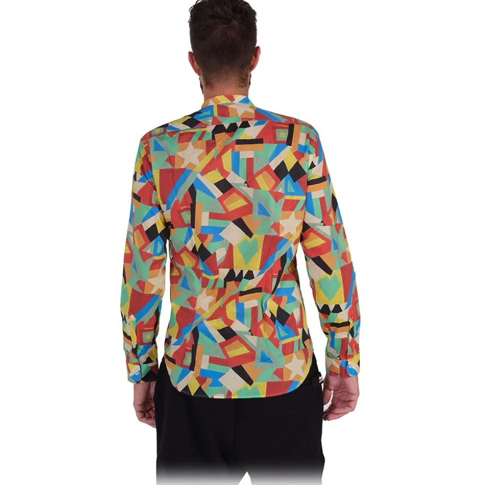 Poggianti 1985 - Multicolor Geometric Fantasy Shirt, Korean Collar - Handmade in Italy - New Luxury Exclusive Collection - Avvenice