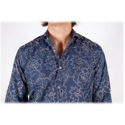 Poggianti 1985 - Patterned Shirt with Soft Embroidery Collar - Handmade in Italy - New Luxury Exclusive Collection - Avvenice