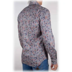 Poggianti 1985 - Patterned Shirt on Blue Stripe Italian Collar - Handmade in Italy - New Luxury Exclusive Collection - Avvenice