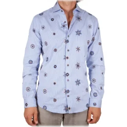 Poggianti 1985 - Patterned Shirt with Soft Embroidery Collar - Handmade in Italy - New Luxury Exclusive Collection - Avvenice