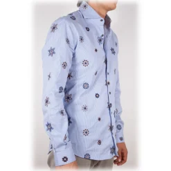 Poggianti 1985 - Patterned Shirt with Soft Embroidery Collar - Handmade in Italy - New Luxury Exclusive Collection - Avvenice