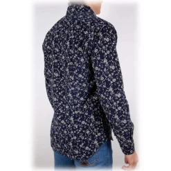 Poggianti 1985 - Patterned Shirt on Blue Stripe Italian Collar - Handmade in Italy - New Luxury Exclusive Collection - Avvenice