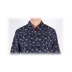 Poggianti 1985 - Patterned Shirt on Blue Stripe Italian Collar - Handmade in Italy - New Luxury Exclusive Collection - Avvenice