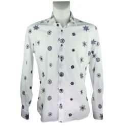 Poggianti 1985 - Patterned Shirt with Soft Embroidery Collar - Handmade in Italy - New Luxury Exclusive Collection - Avvenice