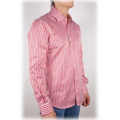 Poggianti 1985 - Red-White Striped Shirt - Handmade in Italy - New Luxury Exclusive Collection - Avvenice
