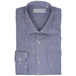 Poggianti 1985 - White / Blue Striped Shirt Classic Collar - Handmade in Italy - New Luxury Exclusive Collection - Avvenice