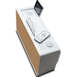 Pure - Evoke Home - Wood Edition - Cotton White with Cherry Wood Grill - All-in-One Music System - High Quality Digital Radio - Avvenice
