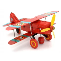 Saint John - Biplane Fighter - Collectible Retro Wind Up Tin Toy - Red - Tin Toys - Avvenice