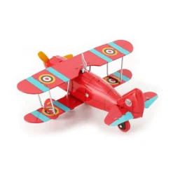 Saint John - Biplane Fighter - Collectible Retro Wind Up Tin Toy - Red - Tin Toys - Avvenice