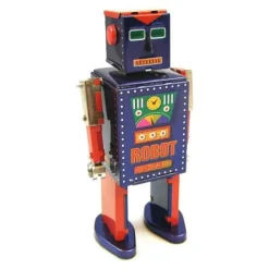 Saint John - D-73 Robot - Collectible Retro Wind Up Tin Toy - Red and Blue - Tin Toys - Avvenice