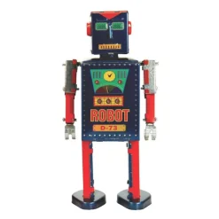 Saint John - D-73 Robot - Collectible Retro Wind Up Tin Toy - Red and Blue - Tin Toys - Avvenice