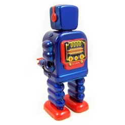 Saint John - Gearing Robot - Collectible Retro Wind Up Tin Toy - Red and Blue - Tin Toys - Avvenice