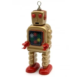 Saint John - High Wheel Robot - Collectible Retro Wind Up Tin Toy - Gold / Bronze - Tin Toys - Avvenice