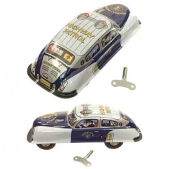 Saint John - Hwy Patrol Highway Car - Collectible Retro Wind Up Tin Toy - White Blue Silver - Tin Toys - Avvenice