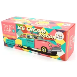 Saint John - Ice Cream Wagon Car - Collectible Retro Wind Up Tin Toy - Pink Turquoise Yellow - Tin Toys - Avvenice