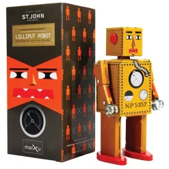 Saint John - Lilliput Robot - Collectible Retro Wind Up Tin Toy - Yellow - Tin Toys - Avvenice