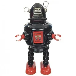Saint John - Planet Robot - Collectible Retro Wind Up Tin Toy - Black - Tin Toys - Avvenice