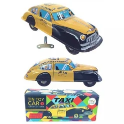 Saint John - Taxi Car - Collectible Retro Wind Up Tin Toy - Yellow Black - Tin Toys - Avvenice
