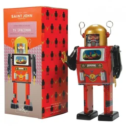 Saint John - TV Spaceman - Collectible Retro Wind Up Tin Toy - Red and Black- Tin Toys - Avvenice
