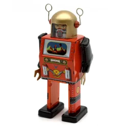 Saint John - TV Spaceman - Collectible Retro Wind Up Tin Toy - Red and Black- Tin Toys - Avvenice