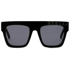 Stella McCartney - Glossy Black Cat-Eye Sunglasses with Logo - Black Gold - Sunglasses - Stella McCartney Eyewear - Avvenice