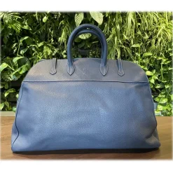 Suèi - Bag of Calf Leather and Canvas Fabric - Blue Navy - Handmade in Italy - Luxury Exclusive Collection - Avvenice