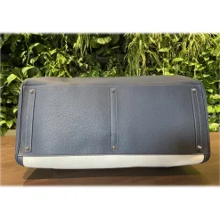 Suèi - Bag of Calf Leather and Canvas Fabric - Blue Navy - Handmade in Italy - Luxury Exclusive Collection - Avvenice