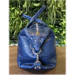 Suèi - Bag of Crocodile Leather - Blue - Handmade in Italy - Luxury Exclusive Collection - Avvenice