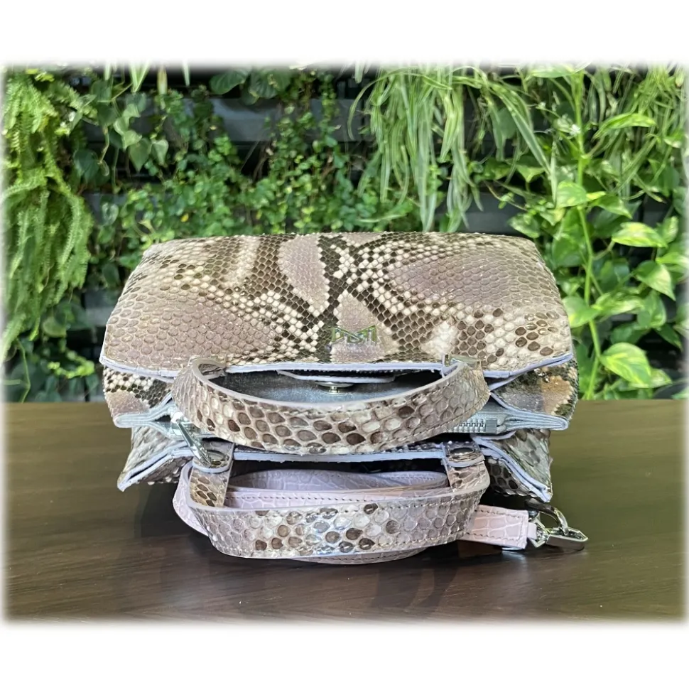 Suèi - Bag of Medium Size of Python Leather - Rose - Handmade in Italy - Luxury Exclusive Collection - Avvenice