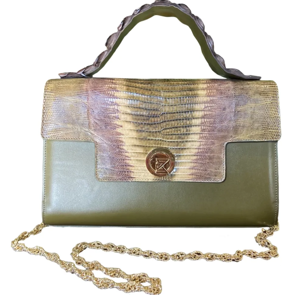 Suèi - Bag of Medium Size of Python, Lizard & Crocodile Leather - Green Water - Handmade in Italy - Luxury Exclusive Collection - Avvenice