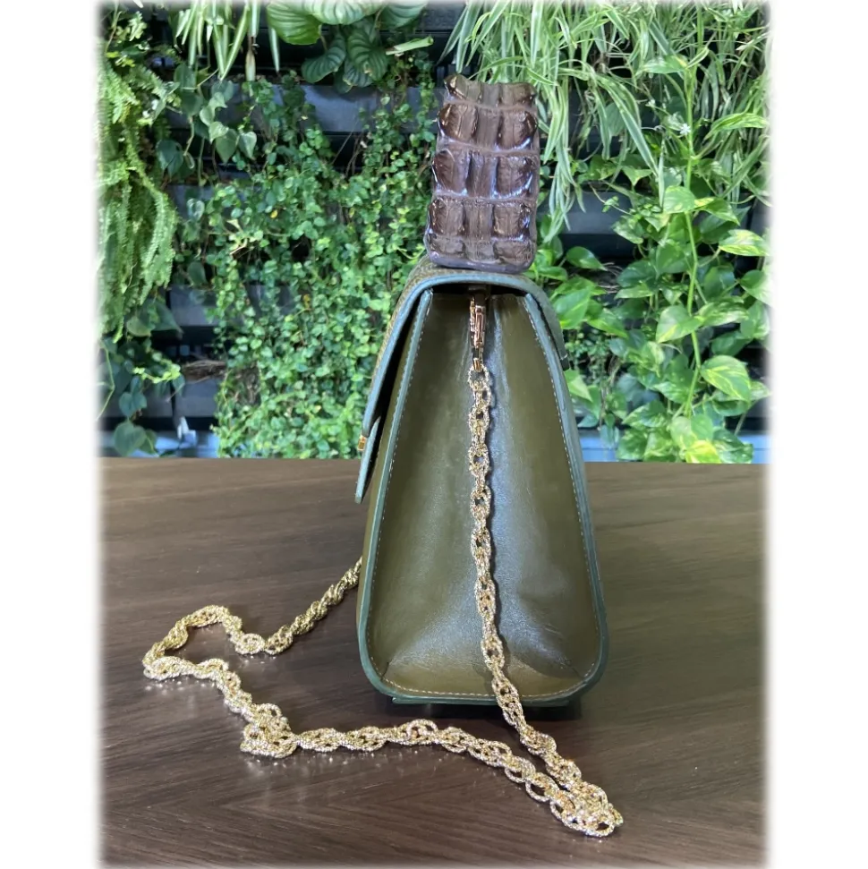 Suèi - Bag of Medium Size of Python, Lizard & Crocodile Leather - Green Water - Handmade in Italy - Luxury Exclusive Collection - Avvenice