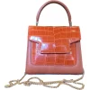 Suèi - Bag of Medium Size of Python, Crocodile & Calf Leather - Orange - Handmade in Italy - Luxury Exclusive Collection - Avvenice