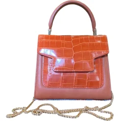 Suèi - Bag of Medium Size of Python, Crocodile & Calf Leather - Orange - Handmade in Italy - Luxury Exclusive Collection - Avvenice