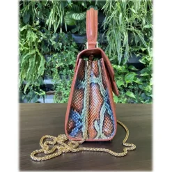 Suèi - Bag of Medium Size of Python, Crocodile & Calf Leather - Orange - Handmade in Italy - Luxury Exclusive Collection - Avvenice