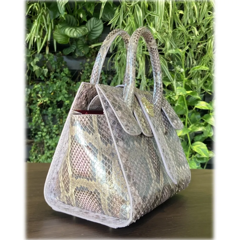 Suèi - Bag of Medium Size of Python Leather - Rose - Handmade in Italy - Luxury Exclusive Collection - Avvenice
