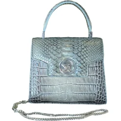 Suèi - Bag of Mini Size of Printed Crocodile Leather - Black - Handmade in Italy - Luxury Exclusive Collection - Avvenice