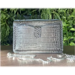 Suèi - Bag of Mini Size of Printed Crocodile Leather - Black - Handmade in Italy - Luxury Exclusive Collection - Avvenice