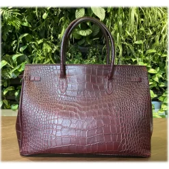 Suèi - Bag of Printed Crocodile Leather - Black - Handmade in Italy - Luxury Exclusive Collection - Avvenice