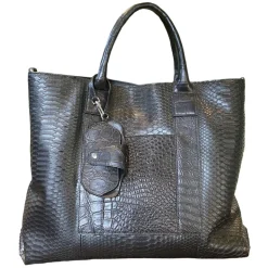 Suèi - Bag of Shopper Size of Python & Crocodile Leather - Black - Handmade in Italy - Luxury Exclusive Collection - Avvenice