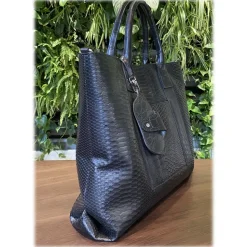 Suèi - Bag of Shopper Size of Python & Crocodile Leather - Black - Handmade in Italy - Luxury Exclusive Collection - Avvenice