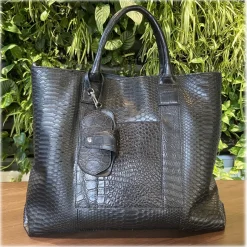 Suèi - Bag of Shopper Size of Python & Crocodile Leather - Black - Handmade in Italy - Luxury Exclusive Collection - Avvenice