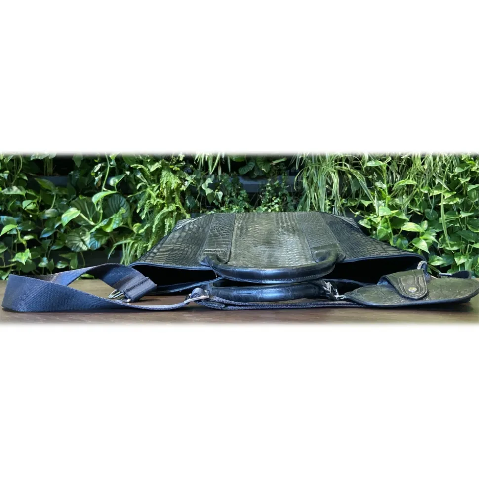 Suèi - Bag of Shopper Size of Python & Crocodile Leather - Black - Handmade in Italy - Luxury Exclusive Collection - Avvenice