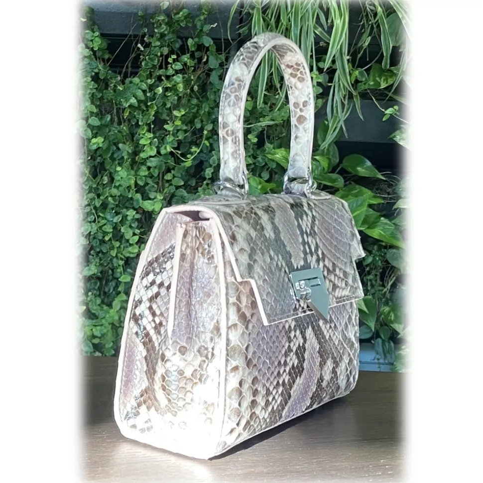 Suèi - Bag of Small Size of Python Leather - Rose - Handmade in Italy - Luxury Exclusive Collection - Avvenice