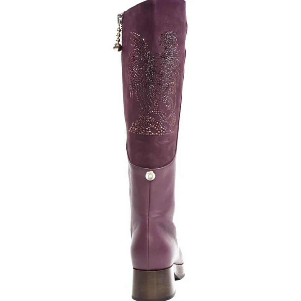 Suèi - Bordeaux Boots with Rhinestone Rooster - Bordeaux - Dark Brown - Handmade in Italy - Luxury Exclusive Collection - Avvenice