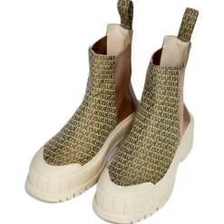 Suèi - Chelsea Boots of Branded Jacquard Colour Visone - Handmade in Italy - Luxury Exclusive Collection - Avvenice