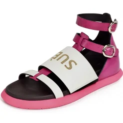 Suèi - Fuxia Sandals with Logo - White - Fuxia - Handmade in Italy - Luxury Exclusive Collection - Avvenice
