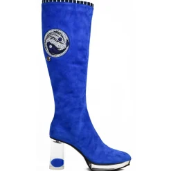 Suèi - High Bluette Boots with Transparent Heels and Yin&Yang Motive - Handmade in Italy - Luxury Exclusion Collection - Avvenice