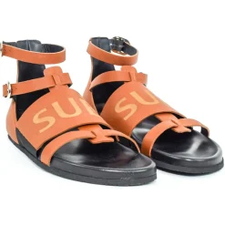 Suèi - Sandals of Fussbett Structure Colour Terracotta - Handmade in Italy - Luxury Exclusive Collection - Avvenice
