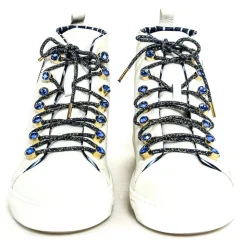 Suèi - Sneakers with Blue Stone Eyelets and Yin&Yang Motive - Handmade in Italy - Luxury Exclusive Collection - Avvenice